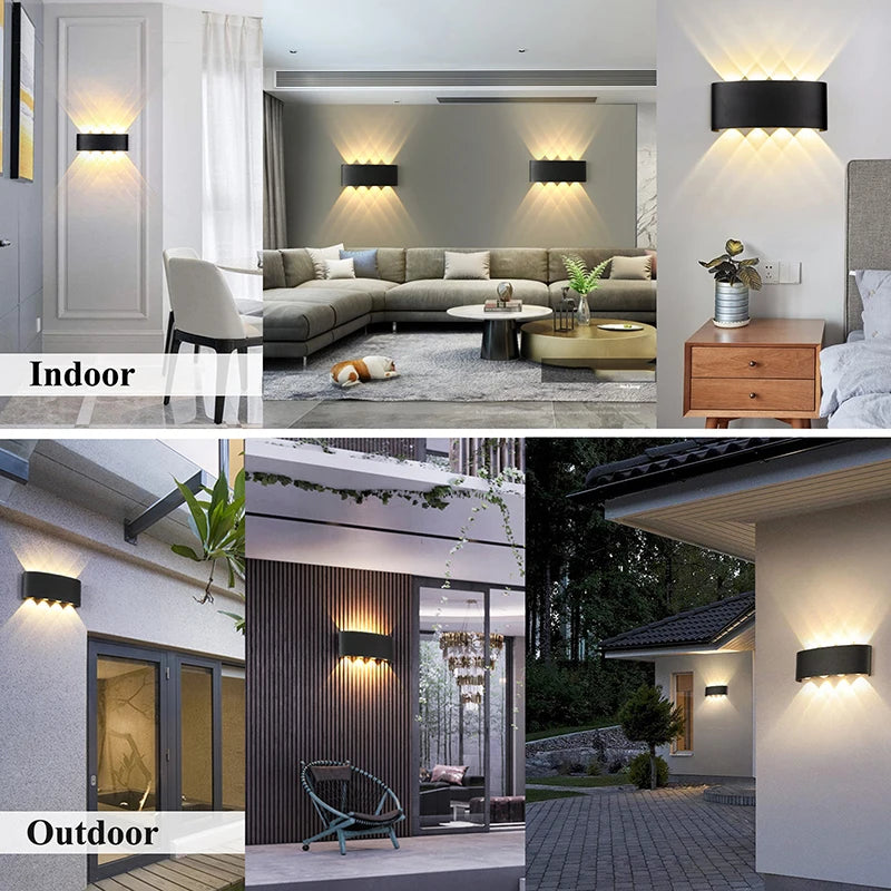 Lâmpada decoração de jardim, interior e exterior, Luz de parede para quarto, sala de estar, IP66, AC 85-265V