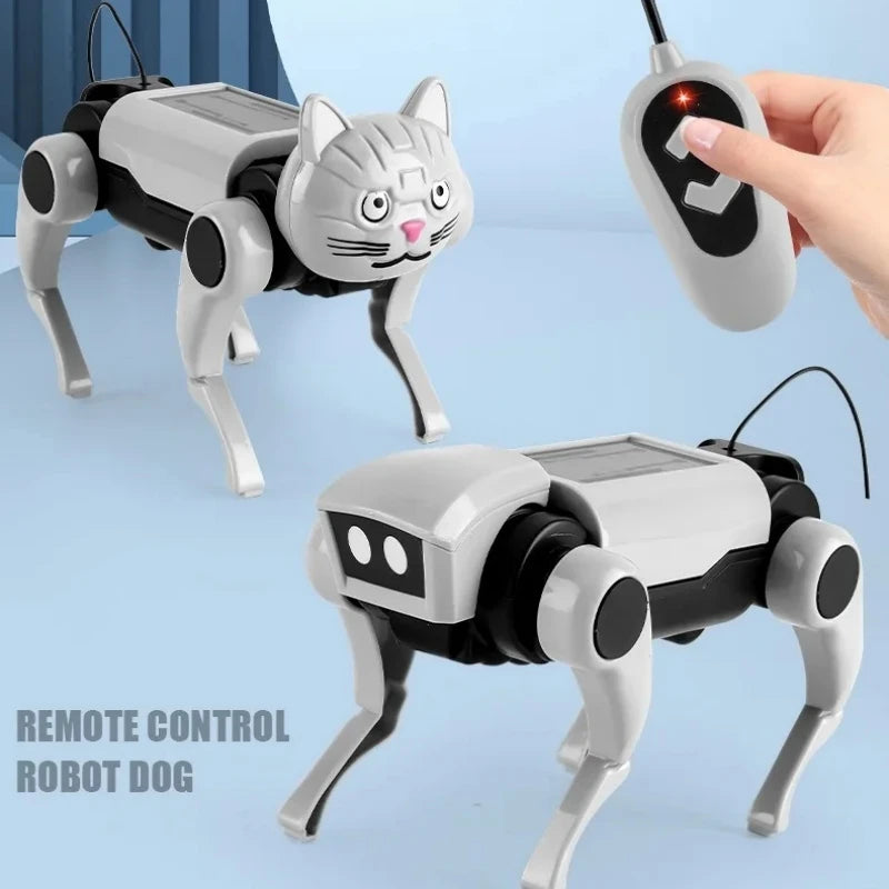 RC cão mecânico e gato. Brinquedo conjunto para crianças, 2 em 1, DIY, montagem, ciência, robô elétrico, modelo educacional.