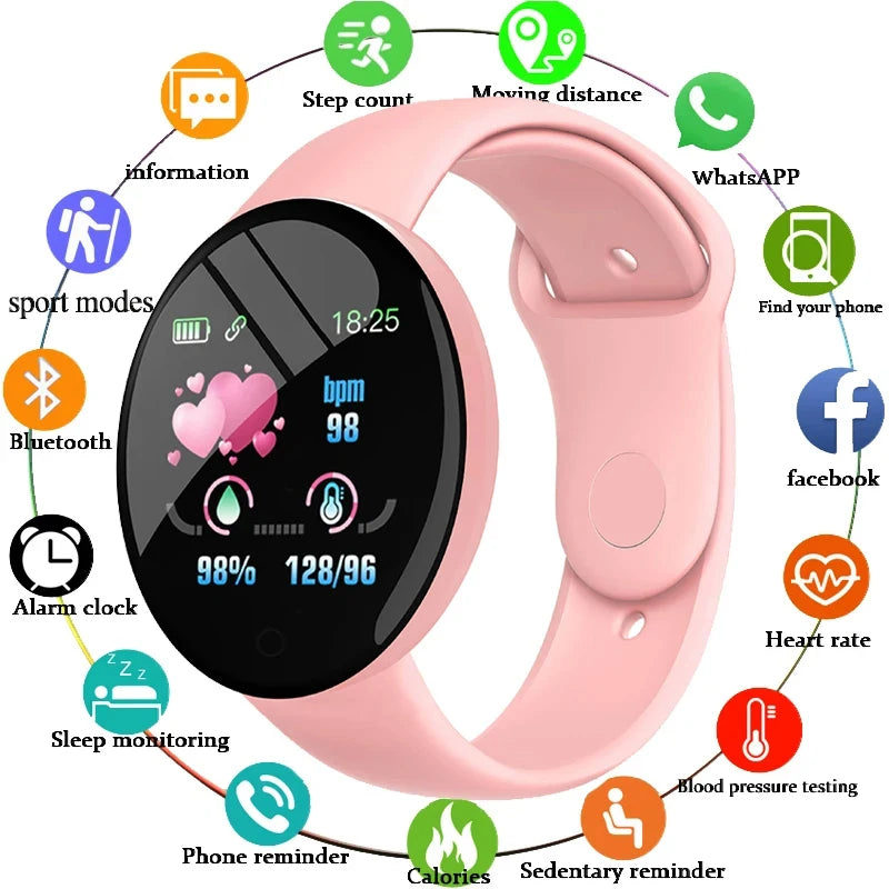 Smartwatch D18 Multifuncional. Relógio inteligente para homens e mulheres, Bluetooth conectado ao telefone, música, fitness, pulseira de esportes, monitor de sono.